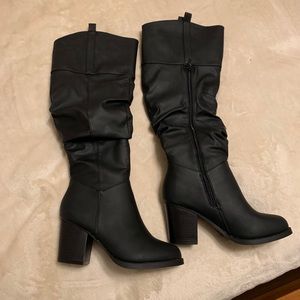 Black faux Leather Heeled Boots